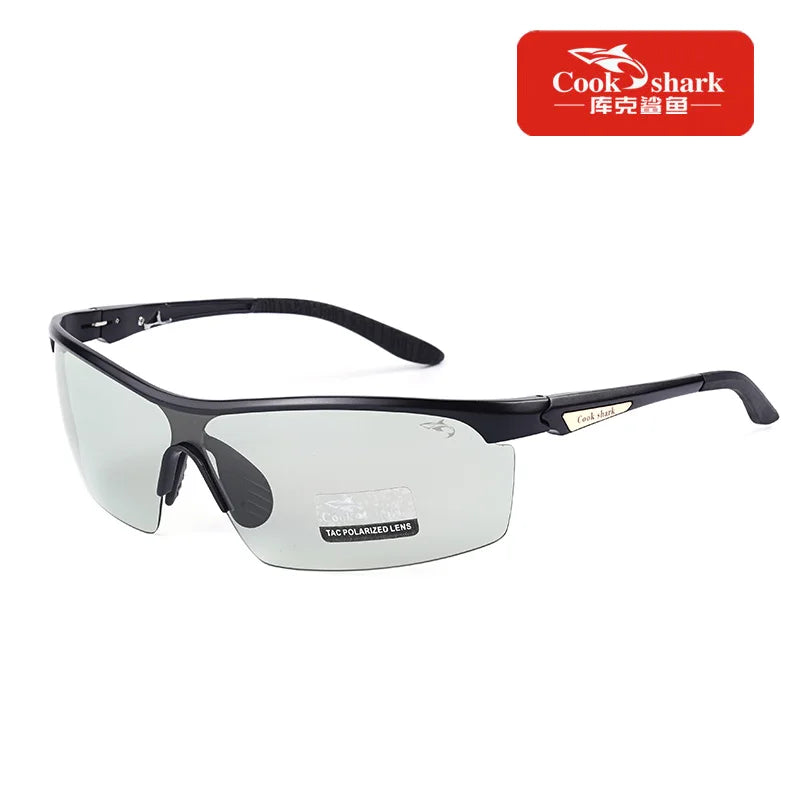 Black wrap-around polarized sports sunglasses with light grey lenses for outdoor activities.