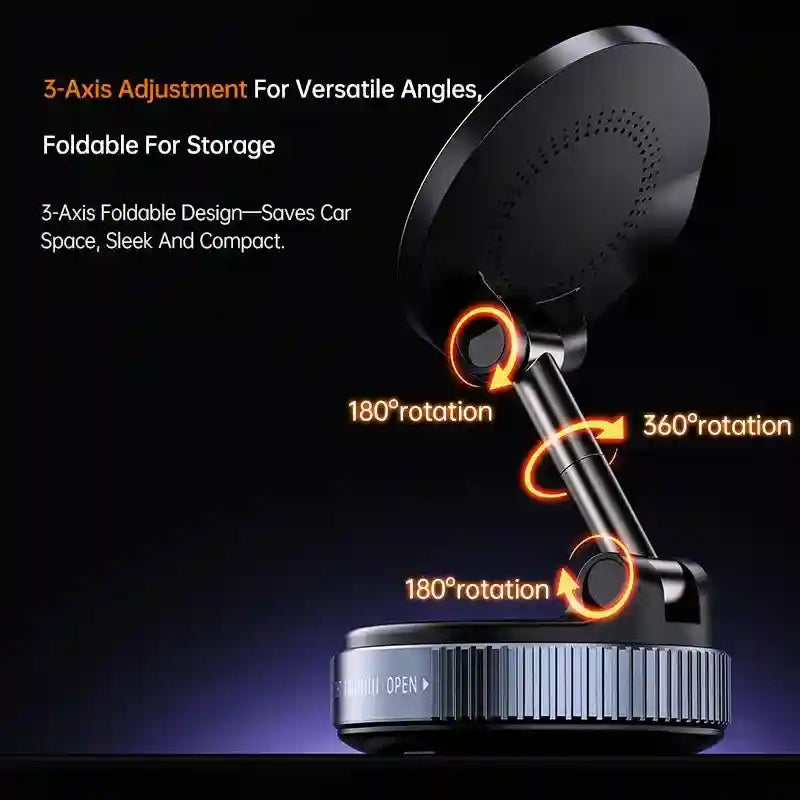 Magnetic Car Phone Mount - 360 Degree Rotating Vacuum Black Tidesmit
