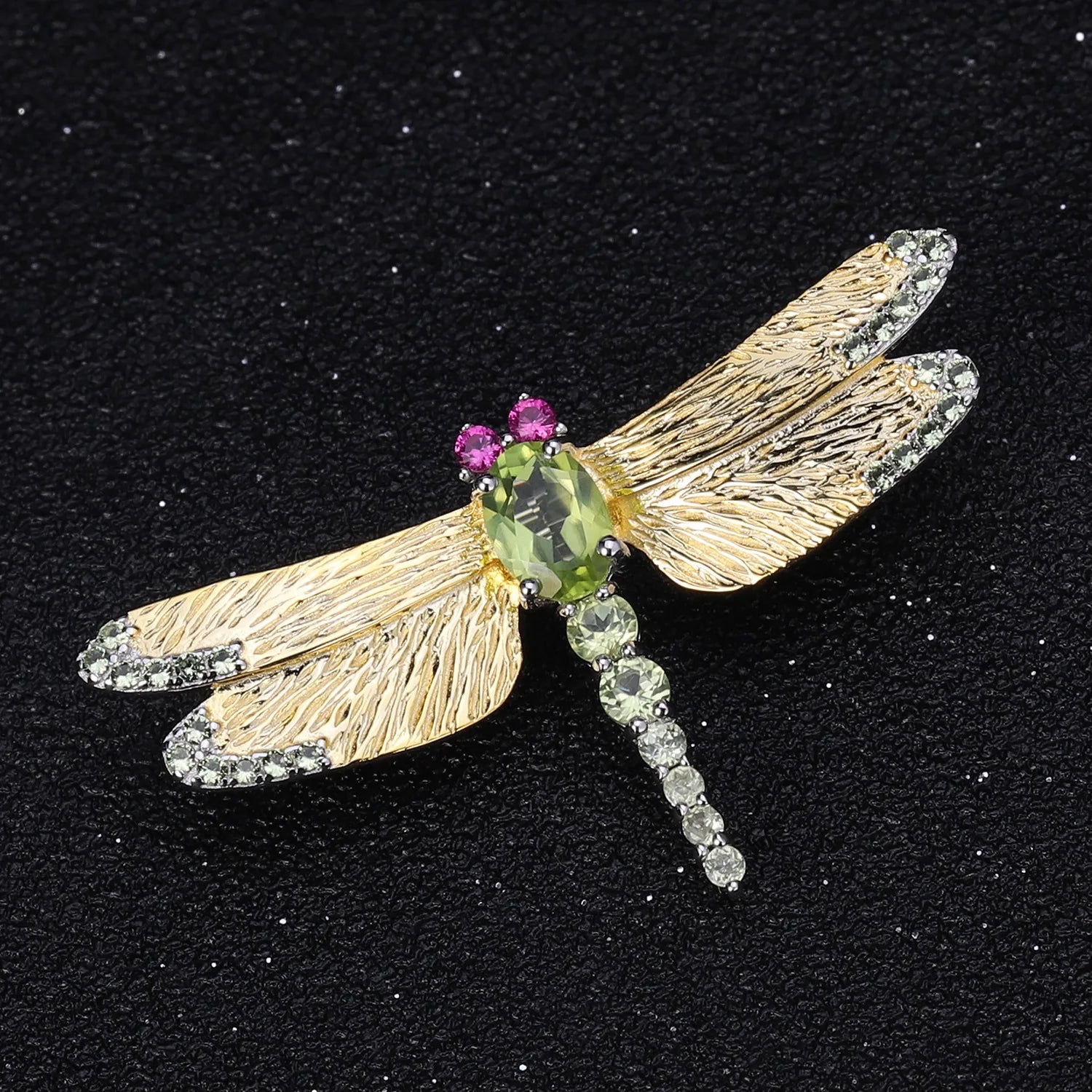 TIANSHE New Chinese Style Vintage Original Natural Gemstone Dragonfly Brooch High-end S925 Pure Silver Suits Accessories Gift