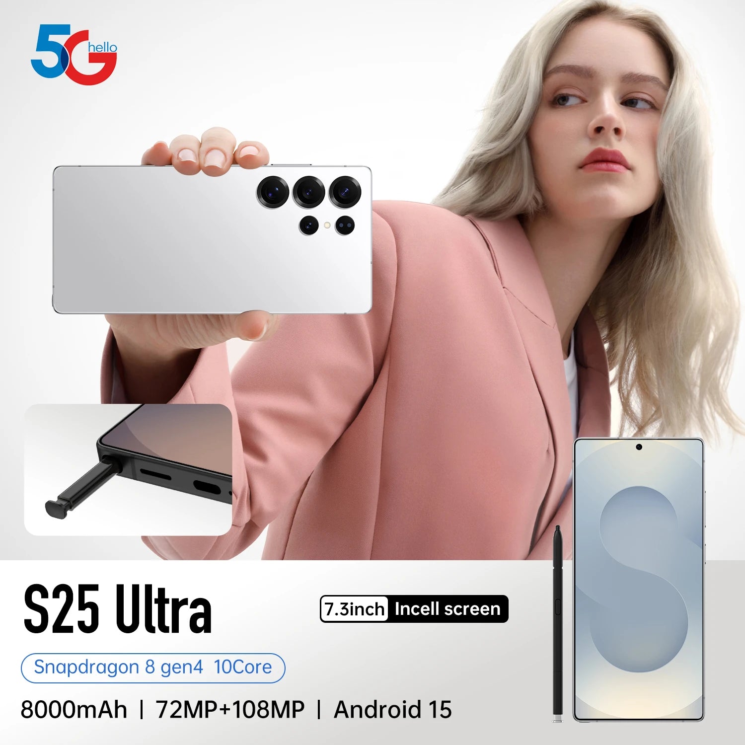 5G Smartphone 7.3 Inch AMOLED Display 1TB 16GB RAM Unlocked Phone Tidesmit