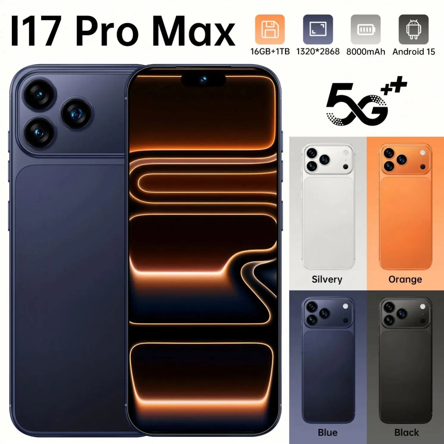 I17 Pro Max 5G smartphone with 16GB RAM and 1TB storage, global version Android device, gallery view 6