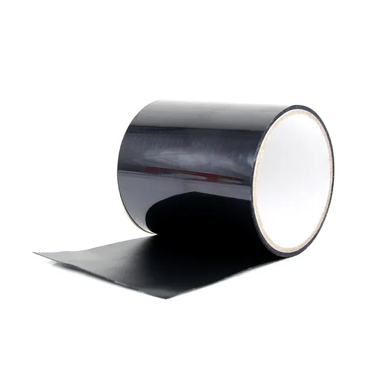 Black waterproof rubber repair tape roll with white inner backing, single-sided adhesive