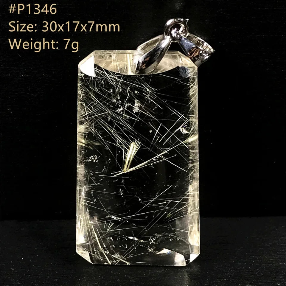 Natural Gold Rutilated Quartz Sterling Silver Pendant Necklace for Women & Men Healing Wealth Gift CCGTC Certified AAAAA