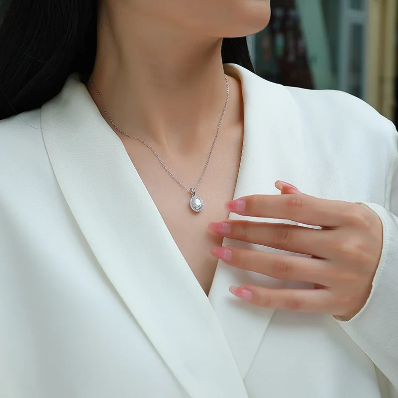 Timeless Oval Cut Moissanite Pendant Necklace 925 Silver Everyday Fine Jewelry Moissanite Necklace