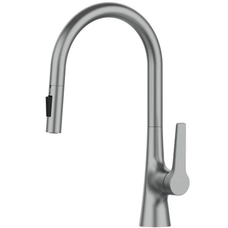 Bagnolux Titanium Black Brushed Deck Mounted Kitchen Faucet Two Function Single Handle Pull Out Mixer Hot and Cold Water Taps
