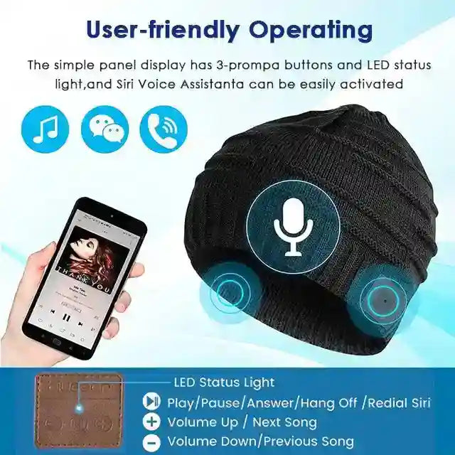 Bluetooth Music Beanie with Integrated Wireless Headphones - Warm Winter Hat Tidesmit