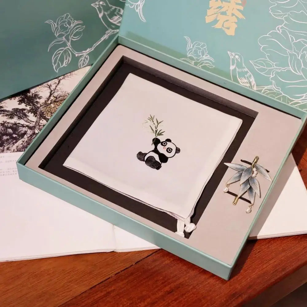 Unique Handcraft Embroidery Silk Scarf Souvenir Gift Brooch and Scarf Set