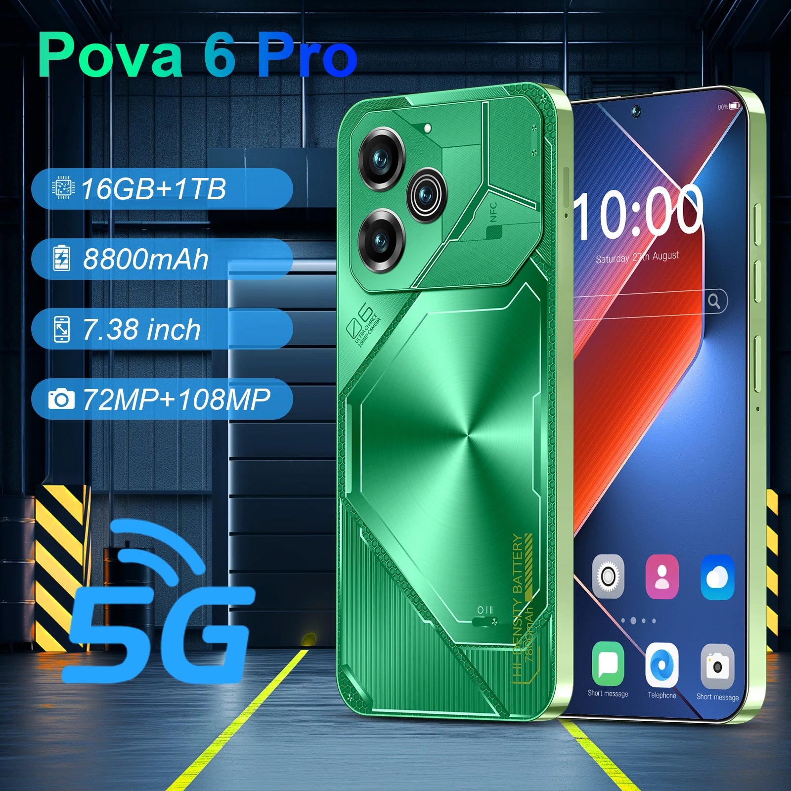 POVA 6 Pro 5G Smartphone, 16GB RAM, 1TB Storage, AMOLED Display Tidesmit