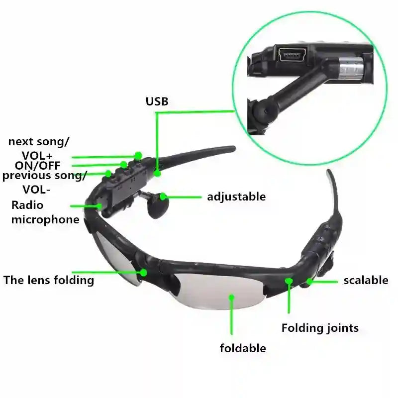 BTS01 Wireless Bluetooth Music Sunglasses - Polarized Sports Eyewear Tidesmit