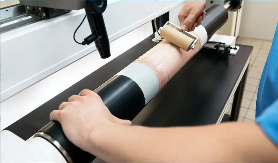 Double-sided mounting tape wrapped on roller during plate mounting