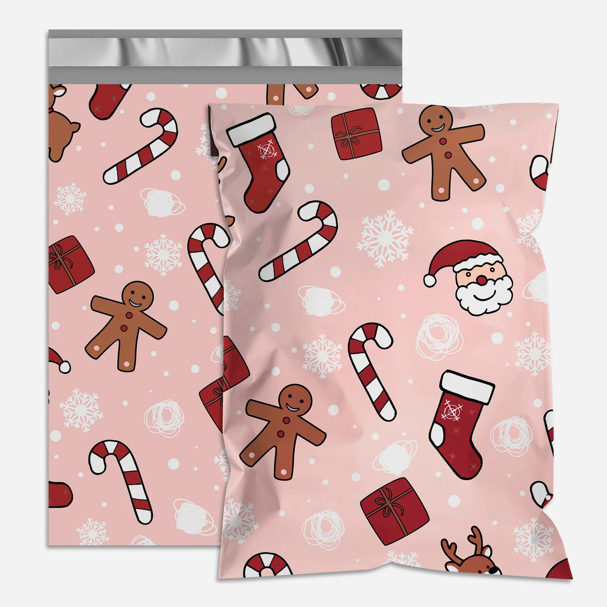 Pink gingerbread and candy-cane poly mailers, 6x9 waterproof tear-resistant shipping bags