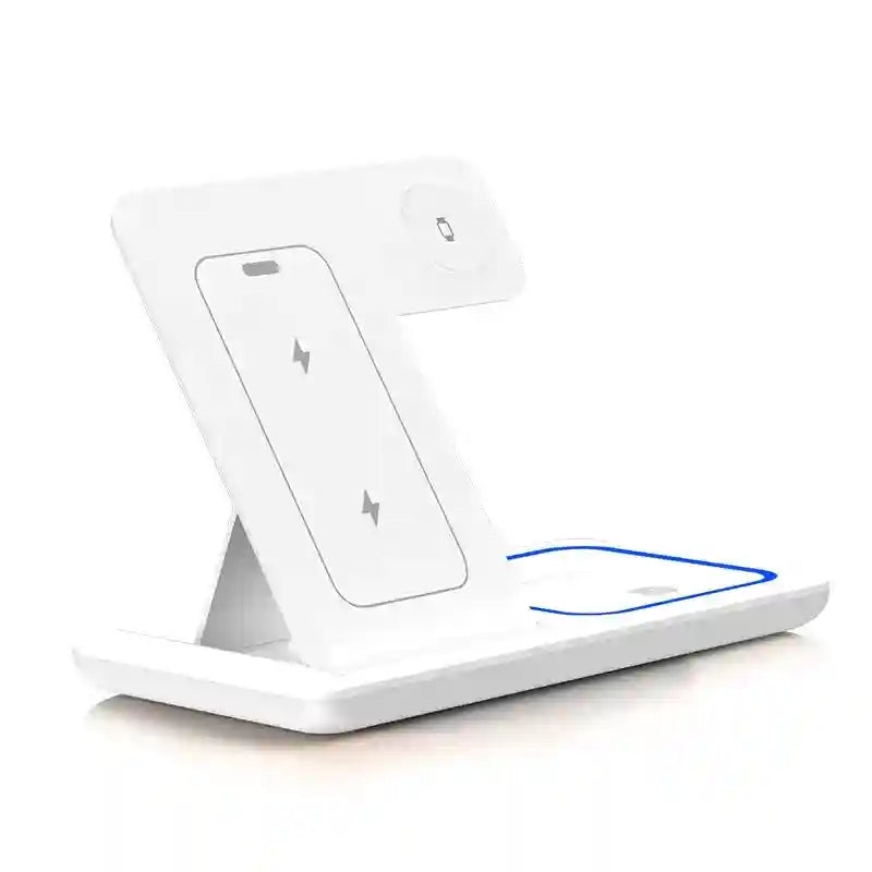 3-in-1 Foldable Wireless Charger Stand - Fast Qi Certified Charging White Tidesmit