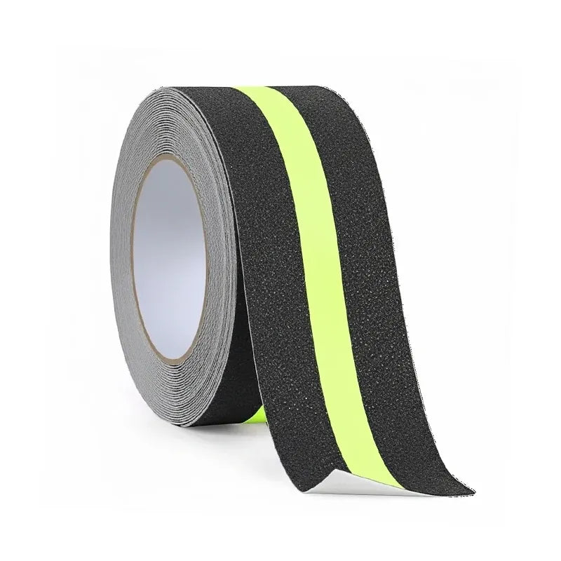 Black non-slip anti skid tape roll with neon green glow stripe, 50mm x 5m