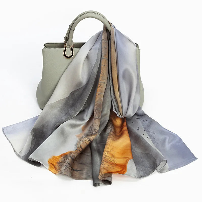Custom Fashion Headwraps Women Silk Scarves Luxury Mulberry Silk Hijab Muslim Ultralight Ladies Scarf Digital Print