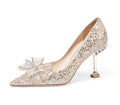 Luxury Shiny Champagne Gold High-heeled Women's Shoes Pointed Toe Designer Heels Ladies Sexy Bridal Wedding Gowns Shoe