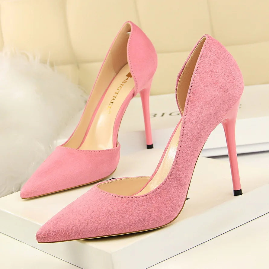 2026 New Model Sexy Sleek Thin Heels Slip-On Solid Pointed Toe Velvet Womens Business Formal Evening Dress Pumps