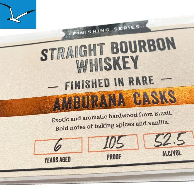 Close-up label section: “STRAIGHT BOURBON WHISKEY” and “AMBURANA CASKS” details