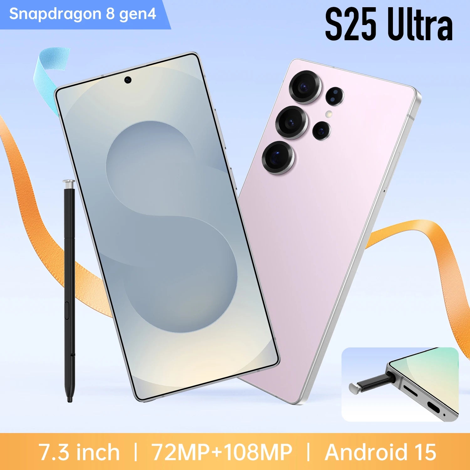 2025 S25 Ultra Deca Core Android Smartphone 7" LED 108MP 7800mAh 5G CDMA LTE French Spanish English Built-in Pen