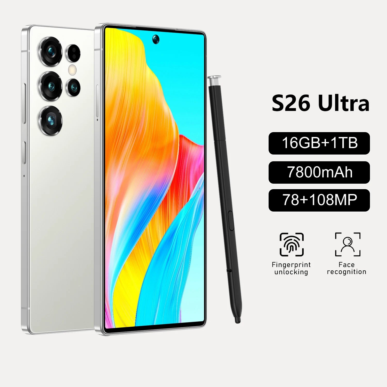 S26 Ultra 5G Smartphone: 16GB RAM, 1TB Storage, 7.3 Inch Display White 16g 1TB Tidesmit