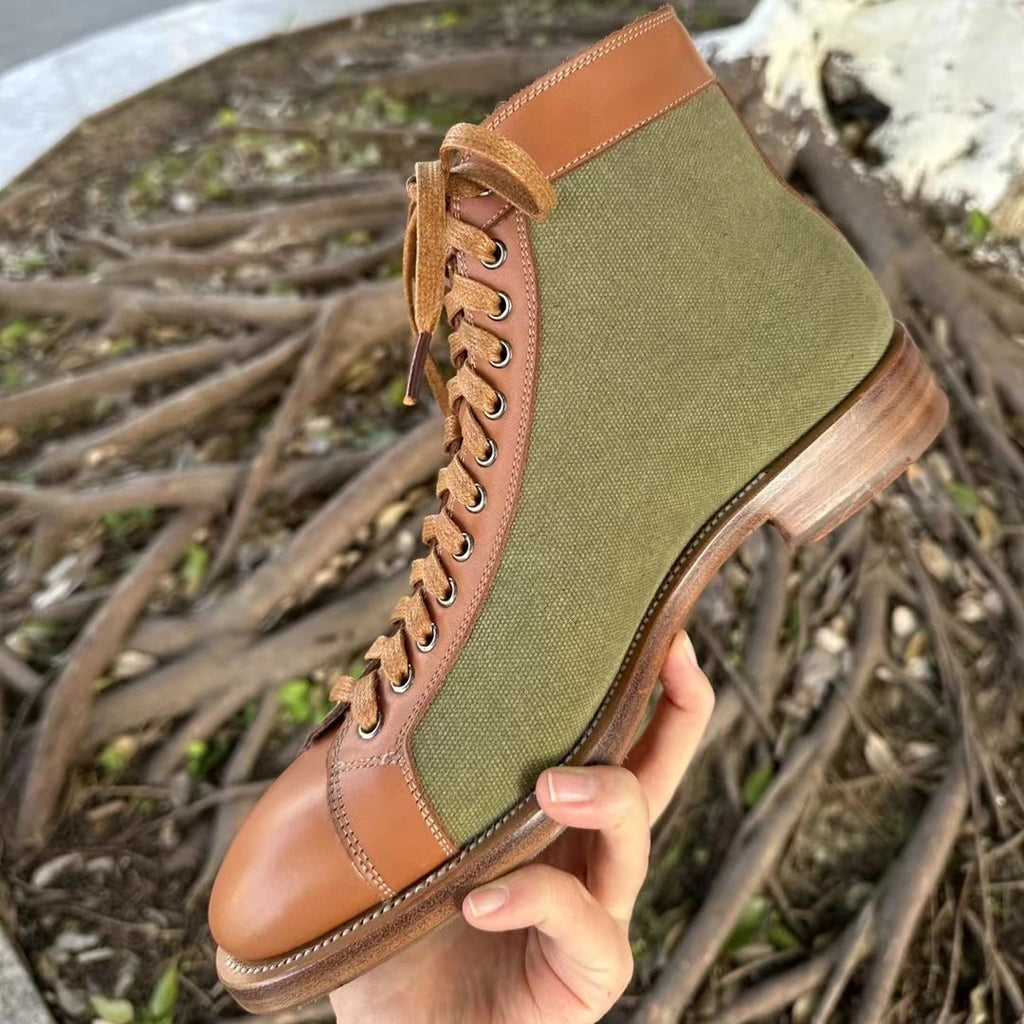Men Blake Goodyear Welt Boxing Boot Shoes Top Calf Leather Ankle Sneakers Handmade Casual Mans Classic Lace up OEM ODM Factory