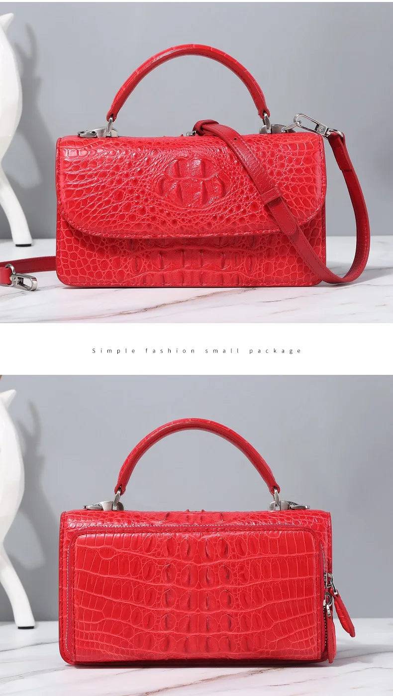 Fashion Designer Genuine Crocodile Leather Women's Small White Handbag Purse Authentic Crocodile Skin Female Flap Shoulder Bag