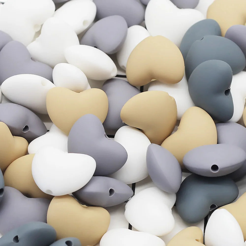 Cute-Idea 10pcs Heart  Silicone Beads Teether Chewable Teething BPA Free Newborn Nursing Baby Pearl Pacifier Clips Food Grade