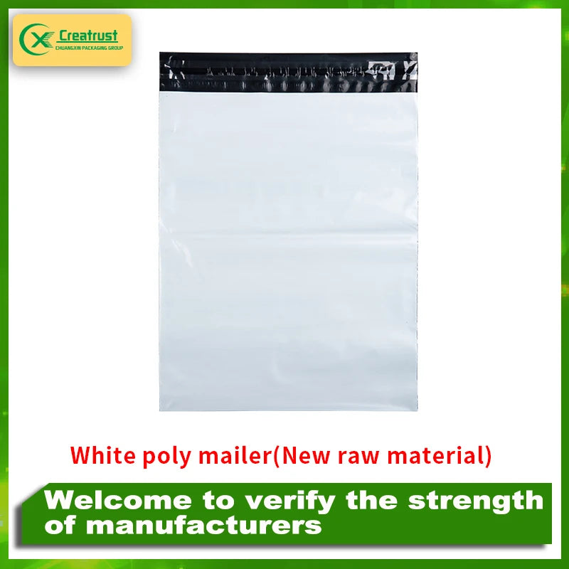 White poly mailer courier shipping bag with self-seal closure strip