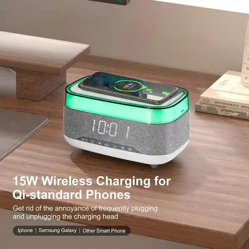 15W Wireless Charger Alarm Clock with RGB LED - Qi Certified Tidesmit