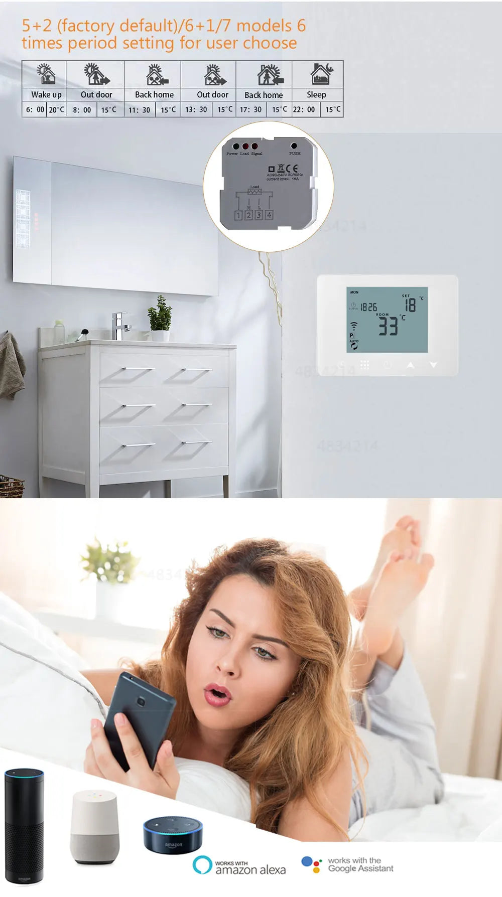 Wireless WIFI RF Thermostat 6 Sub-Chamber Hub Controller Central for Heat Mat/Underfloor Heating/Thermostatic Valves/Gas Boiler