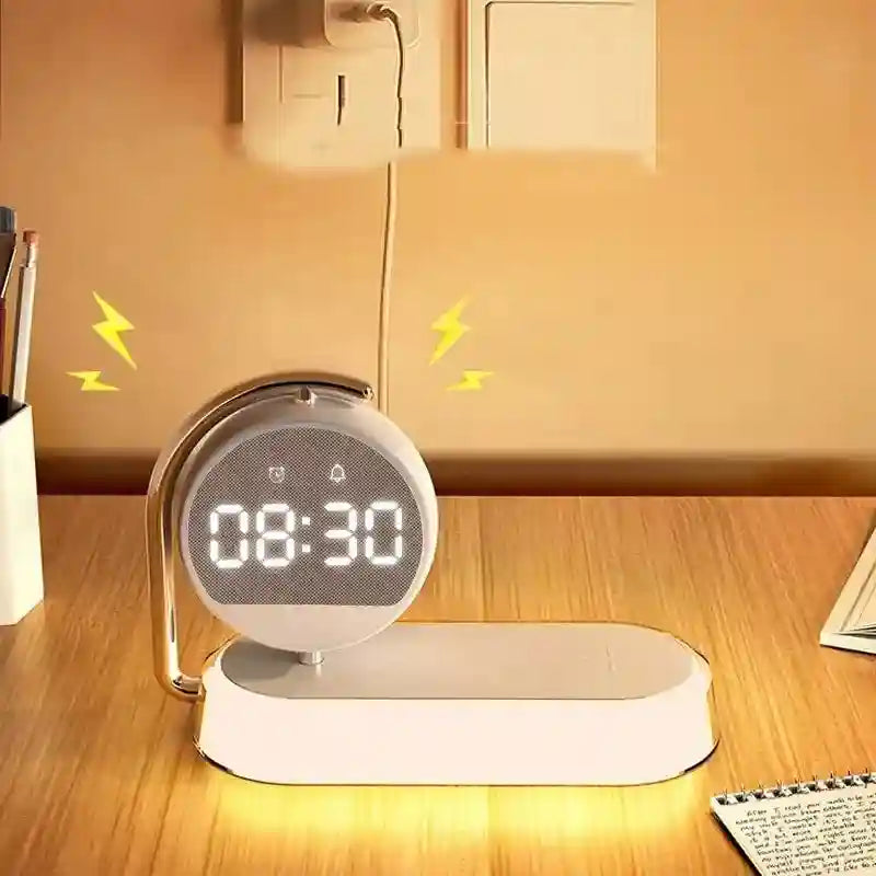 Wireless Charger Alarm Clock, 15W Fast Qi Certified Charging Pad - White Tidesmit