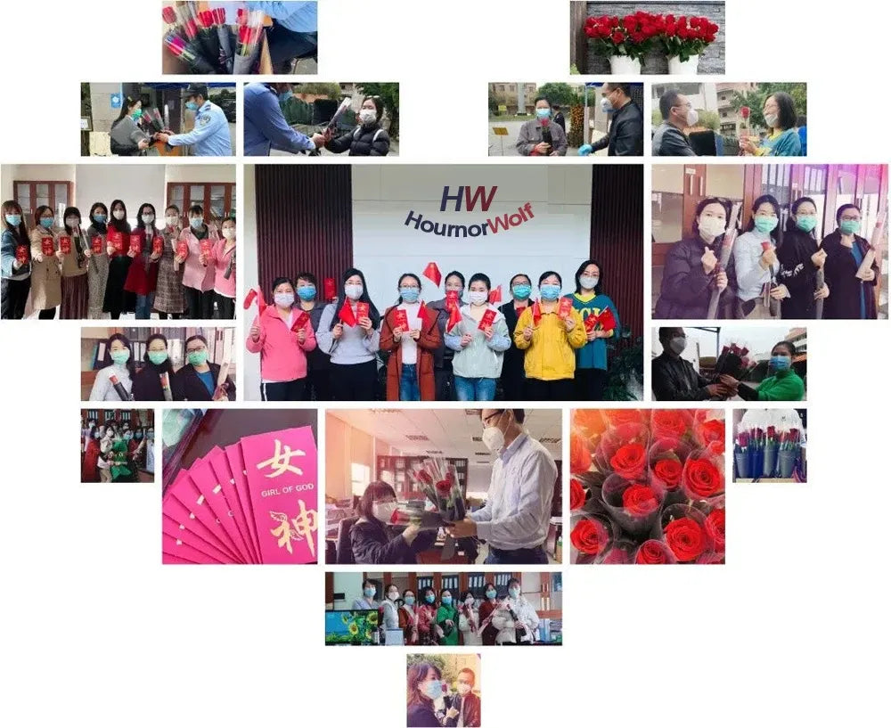 Team photo collage with HW Humormoi banner and multiple group images