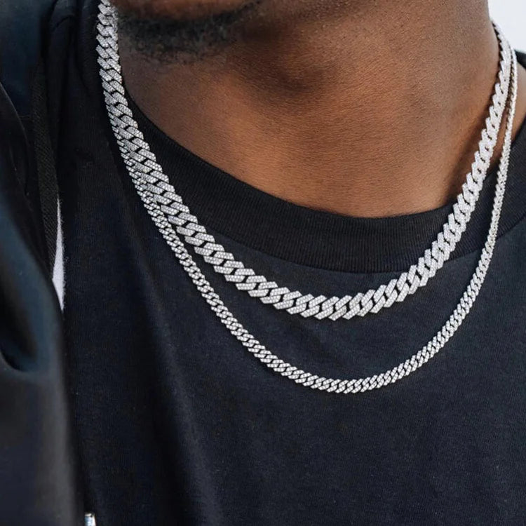 Wholesale Hip Hop Jewelry 8mm 10mm 12mm VVS Diamond Necklace Dropshipping Silver Iced Out Cuban Link Moissanite Chain