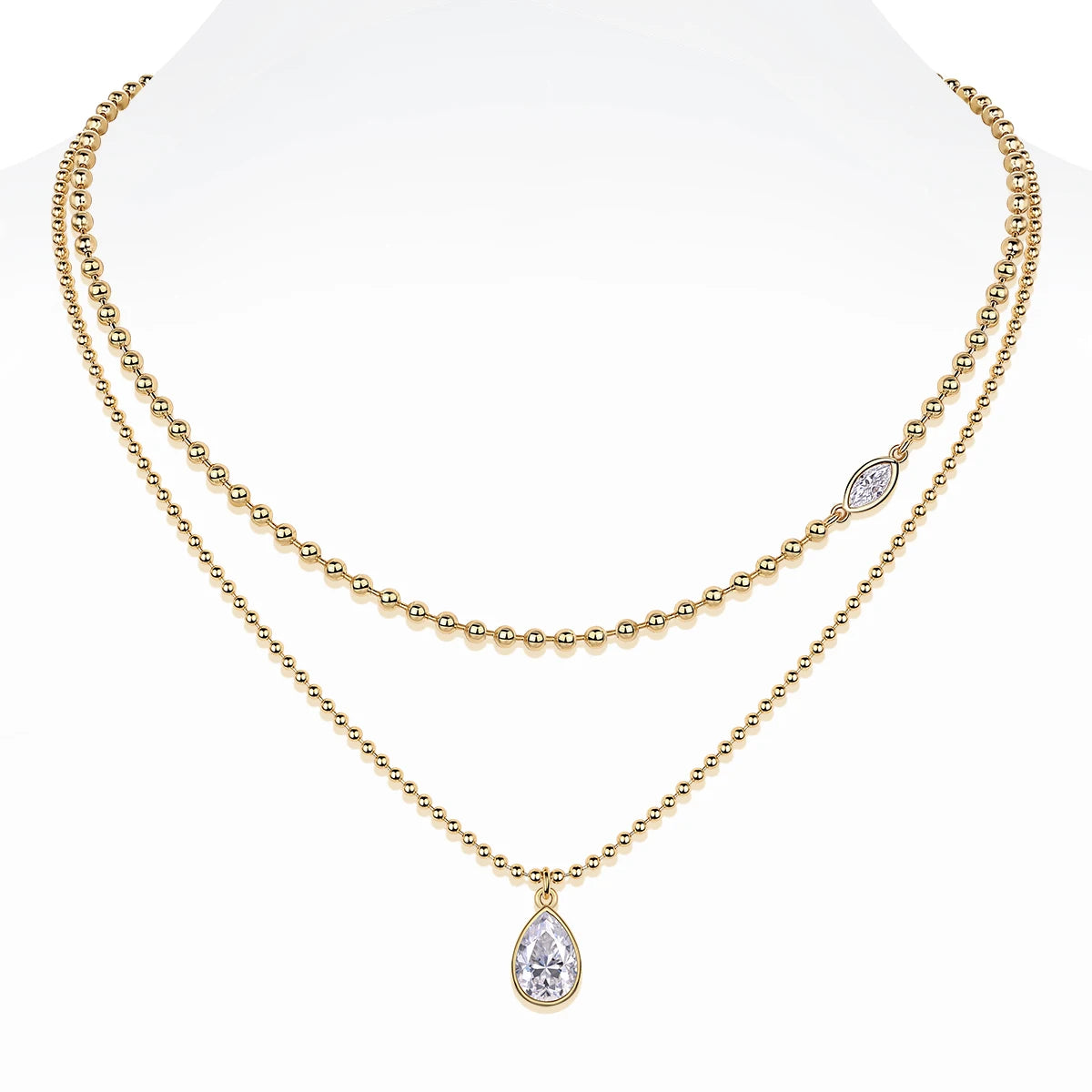 15114 Stacked Design 925 Sterling Silver D Color Moissanite Pendant with Gold Plated Stacking Chain Stylish Layered Necklaces
