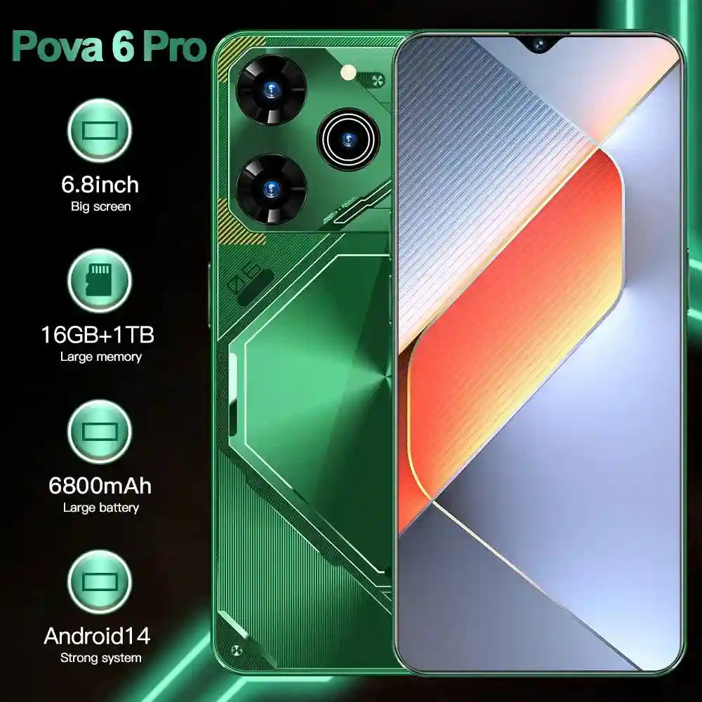 Pova 6 Pro 5G Smartphone: 16GB RAM, 1TB Storage - Black, White, Green Tidesmit