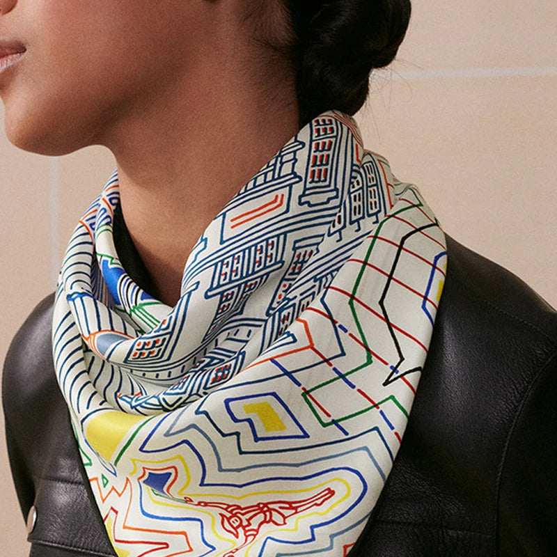 Luxury for  Women's 90x90cm High Quality  Mulberry Silk 100% Scarf Digital Printing Hand Rolled Edges Fashion Accessories