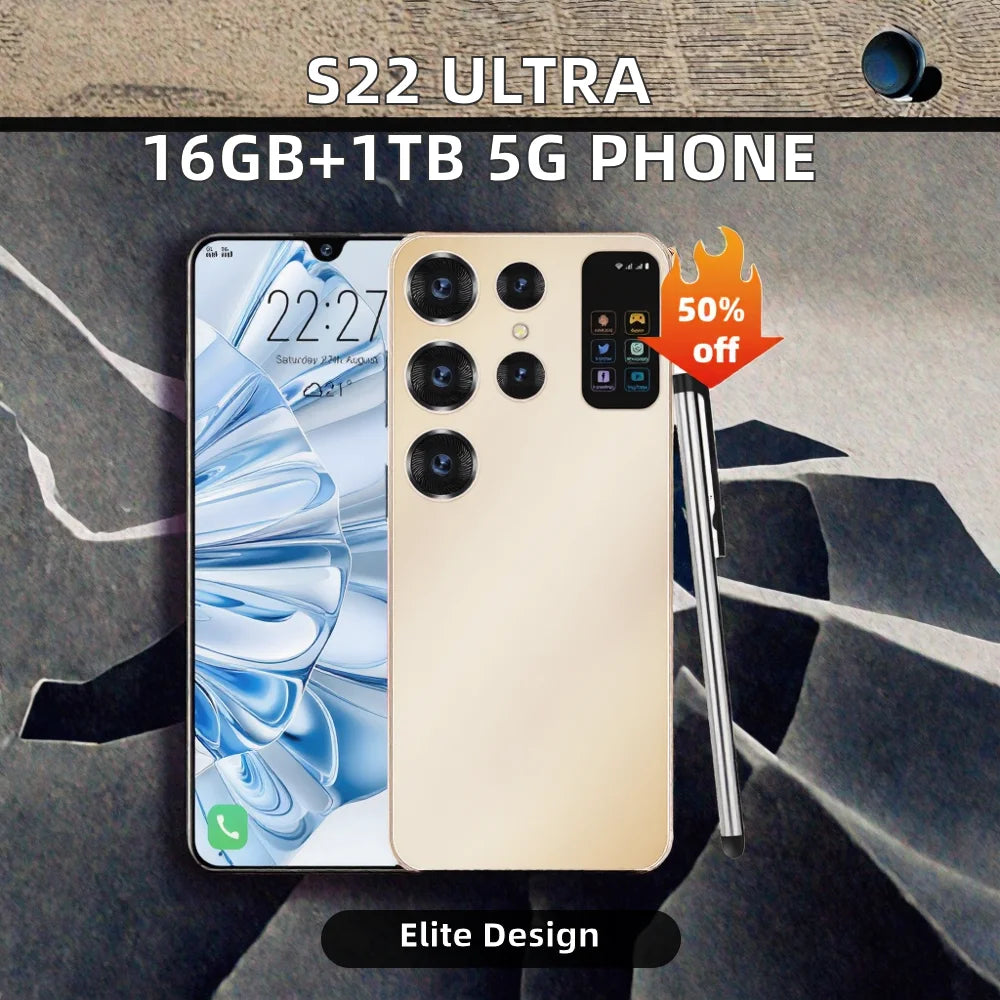 S27 Ultra Original G Android 12 Full Display Smart Mobile Phone with 48MP+100MP LTE Face Unlock