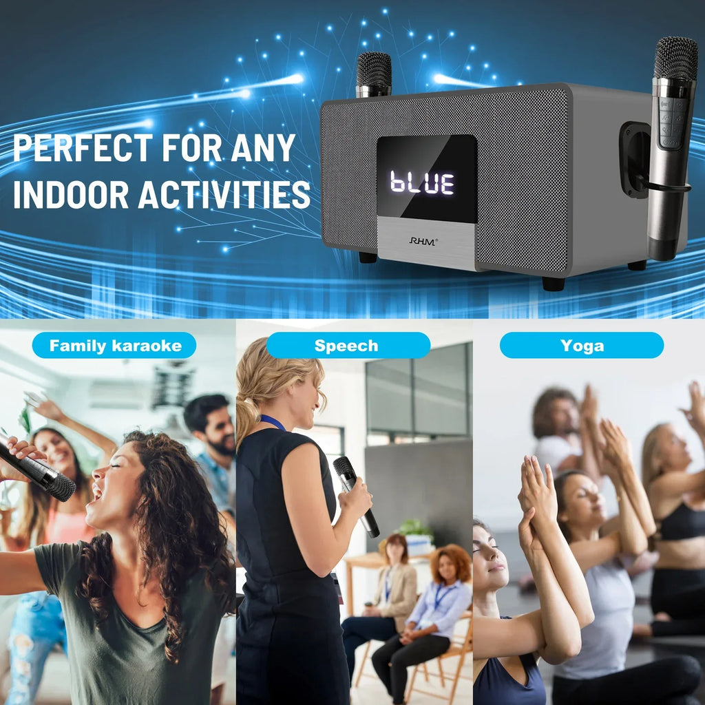 Wireless Karaoke Speaker with Dual Mics and Premium Wood Cabinet My Store