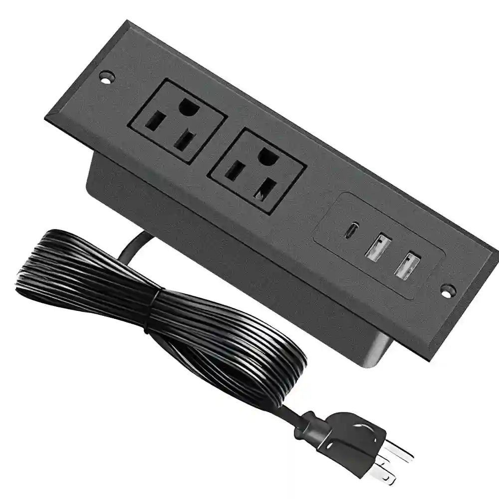 Recessed Power Strip for Desk – Dual USB-C Fast Charging & EU Socket 2*USB-A+1*USB-C+2*Socket US Tidesmit