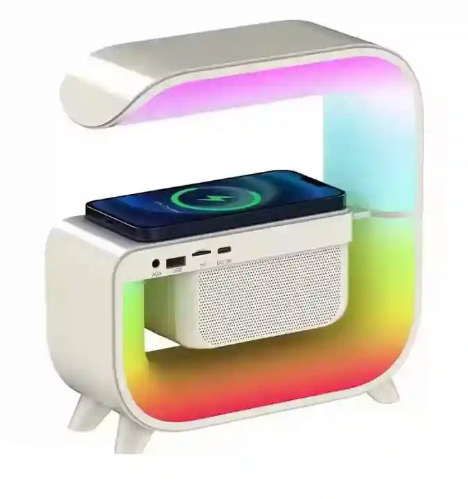 Wireless Charging Alarm Clock with RGB Light & Bluetooth Speaker - White Tidesmit