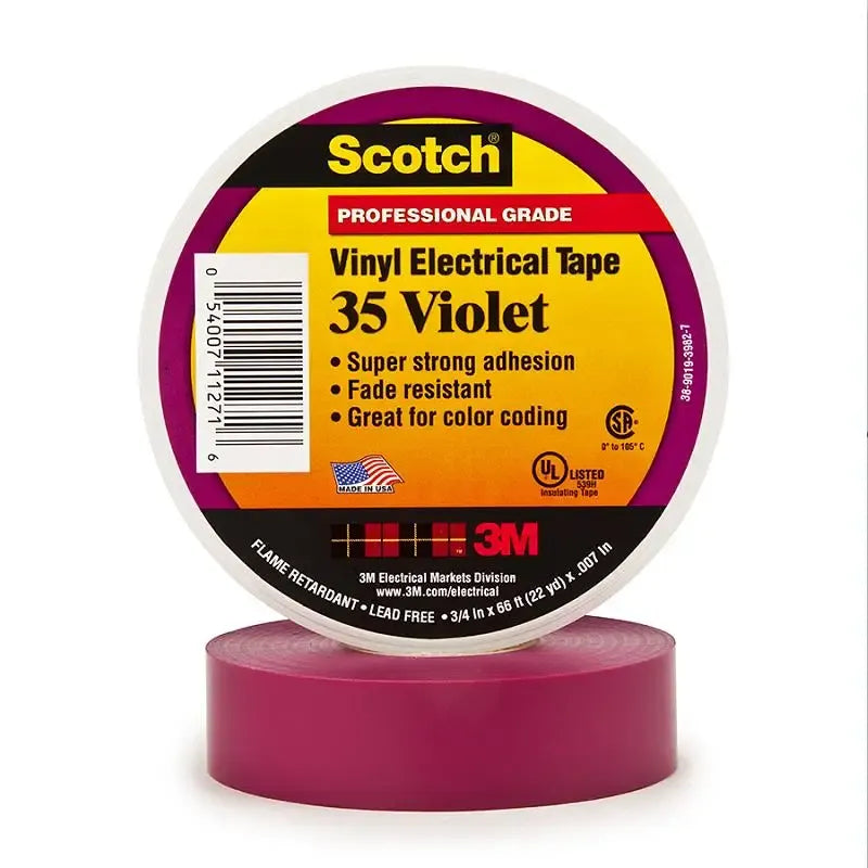 Vinyl electrical tape roll in violet, PVC insulation, pressure-sensitive, 19 mm width