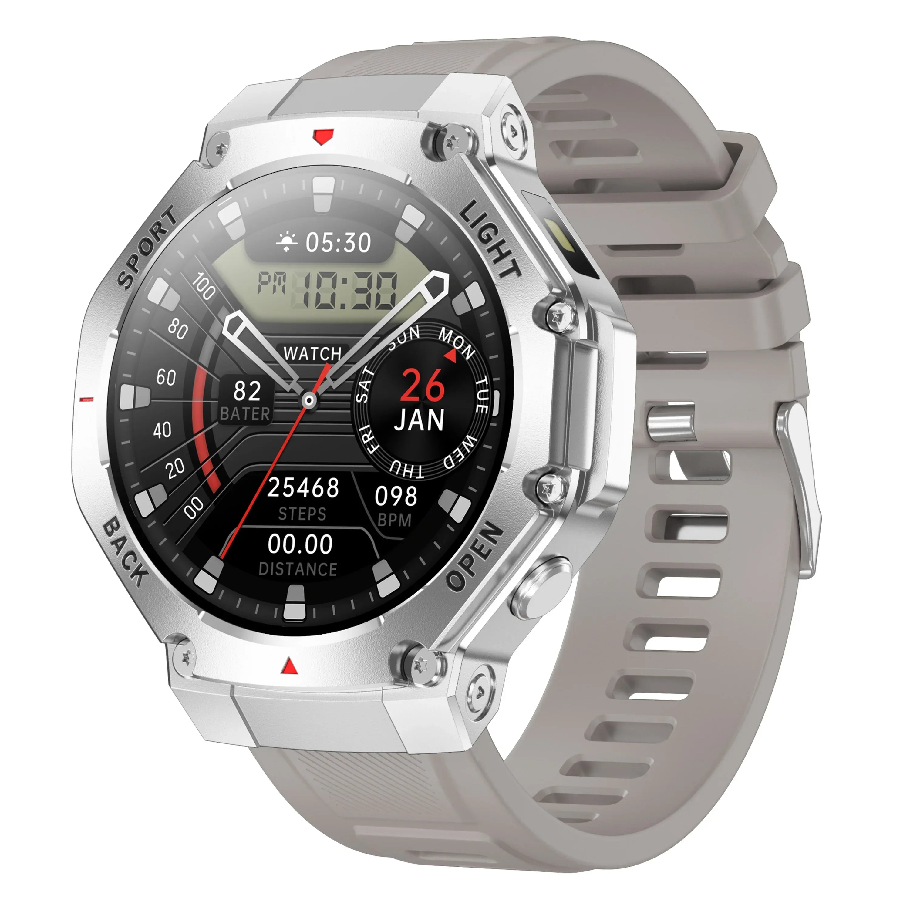 Men Outdoor Sports Smartwatch - 1.53 Inch Fitness Tracker & Heart Monitor silver silicone My Store