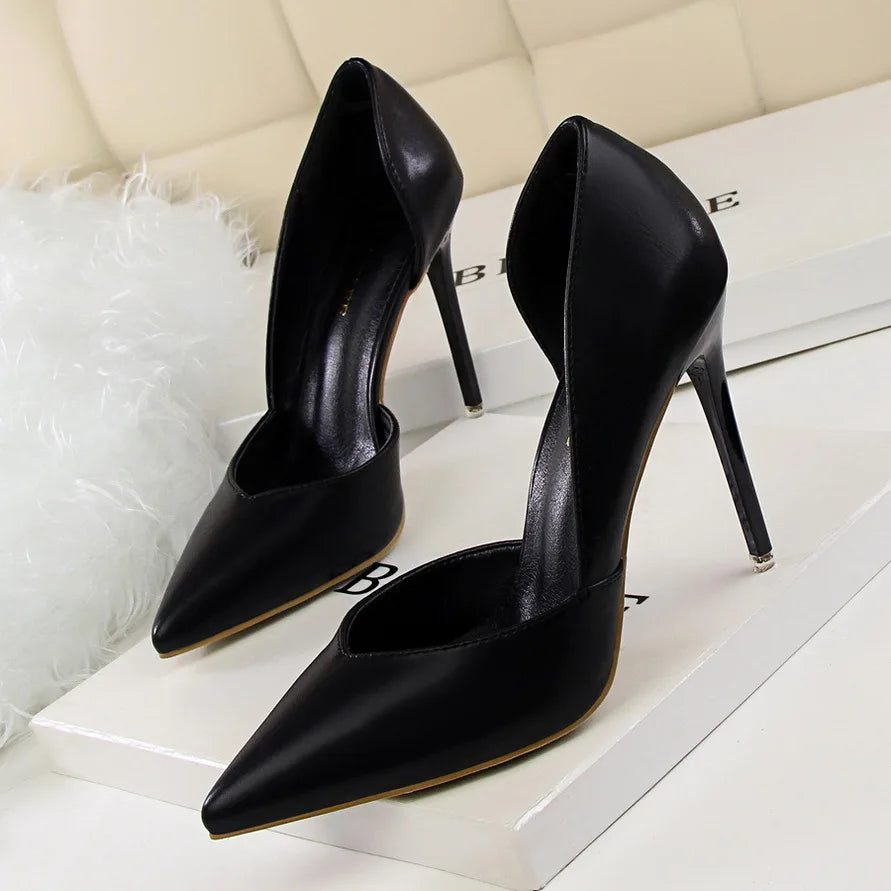 2026 New Formal Solid Womens Shoes Thin Heel Ultra-High Heel Low-Cut Design Slip-On Closure Pointed Toe for Nightclubs