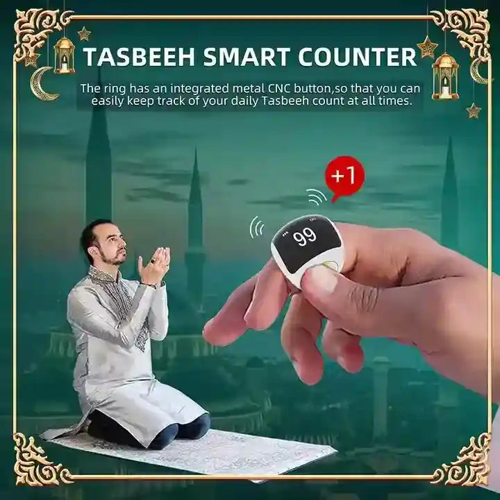 Smart Zikr Ring: Digital Prayer Counter & Health Monitor - Black Tidesmit