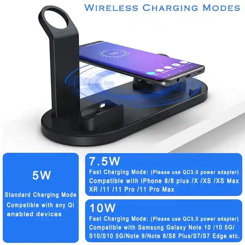 4 in 1 Wireless Charging Station - Fast 15W Qi Certified Dock (Black) Tidesmit