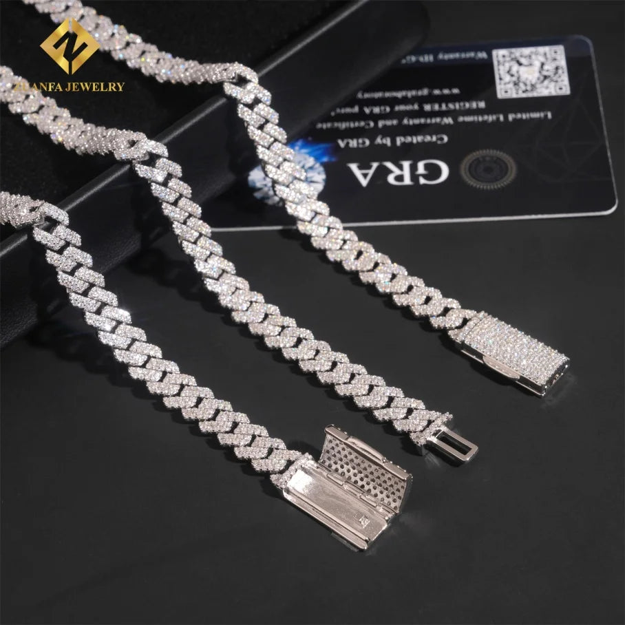 Pass Diamond Tester 925 Silver Moissanite Diamond Fine Jewelry Iced Out 8mm  Hip Hop Moissanite Cuban Link Chain