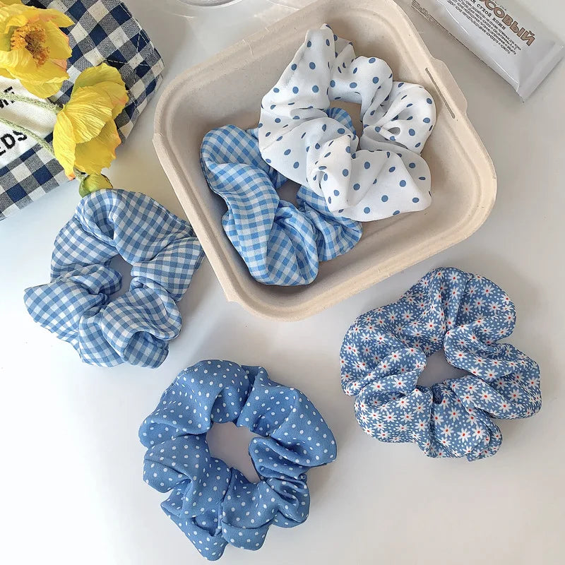 Summer Beach Style Women Hair Scrunchies Sets Blue Series Korean Hair Schrunchy Wholesale 5pcs/pack Girls Vocation Hairband