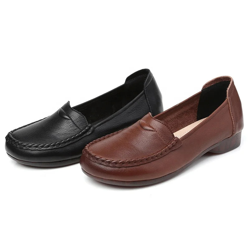 Casual Women's Genuine Leather Flat Loafers Light Weight Slip-On Shoes for Summer & Spring Fashionable & Trendy