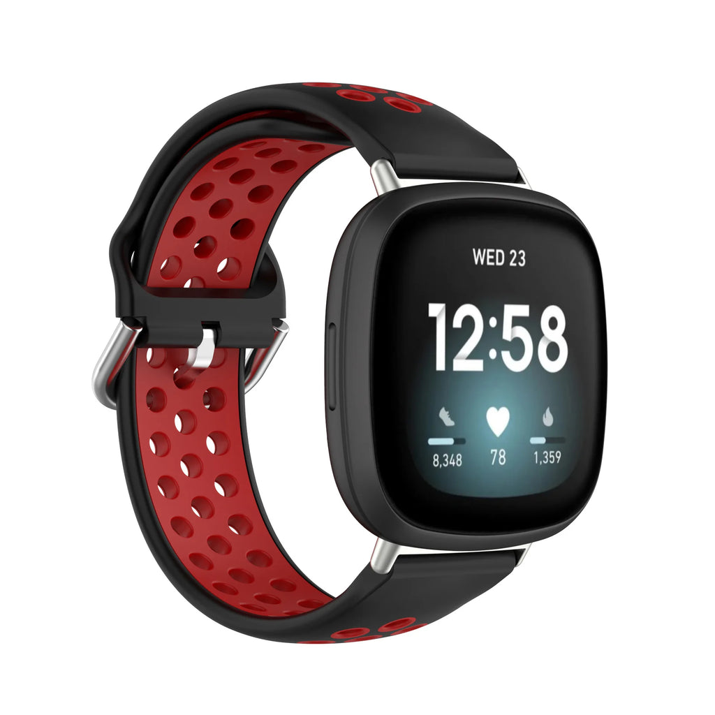 Colorful soft silicone sport wrist strap for Fitbit Versa 3 and Sense smartwatches in vibrant pattern.