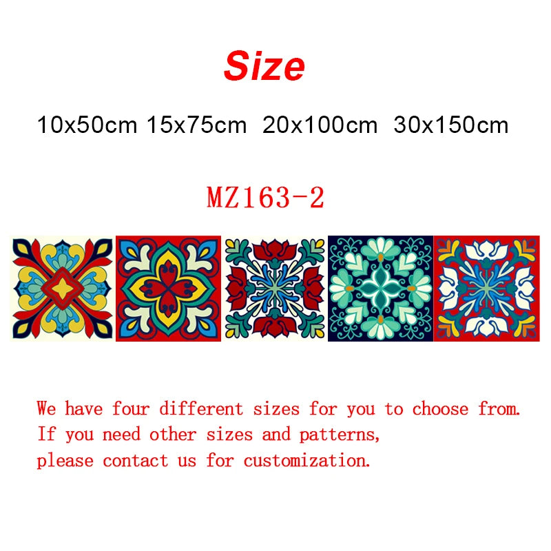 Size chart for colorful tile wall sticker variant MZ163-2, four dimension options