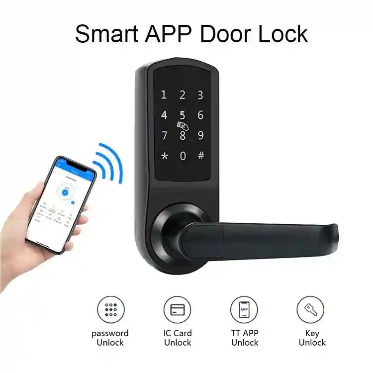 Smart Door Lock with App and Anti-Peep Alarm - Black Tidesmit Tidesmit